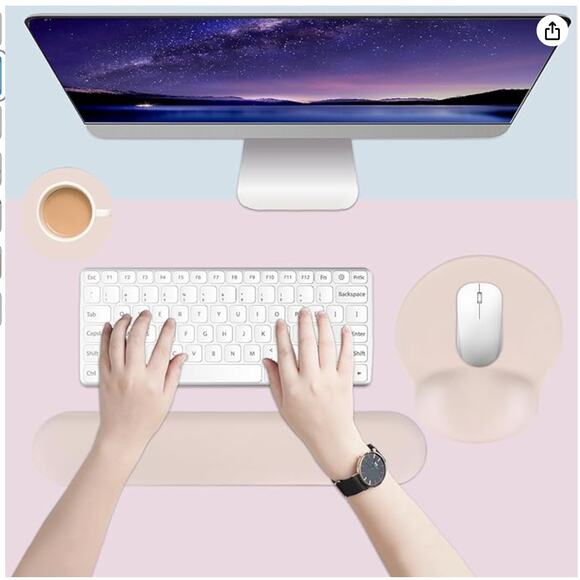 Mouse Pad and Keyboard with Wrist Rests and Coaster- Apricot - Picture 2 of 5